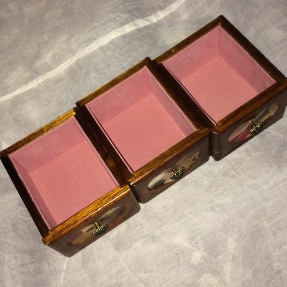 Wooden Glass Jewelry Box Heart ❤️ Floral Design - Picture 3 of 9